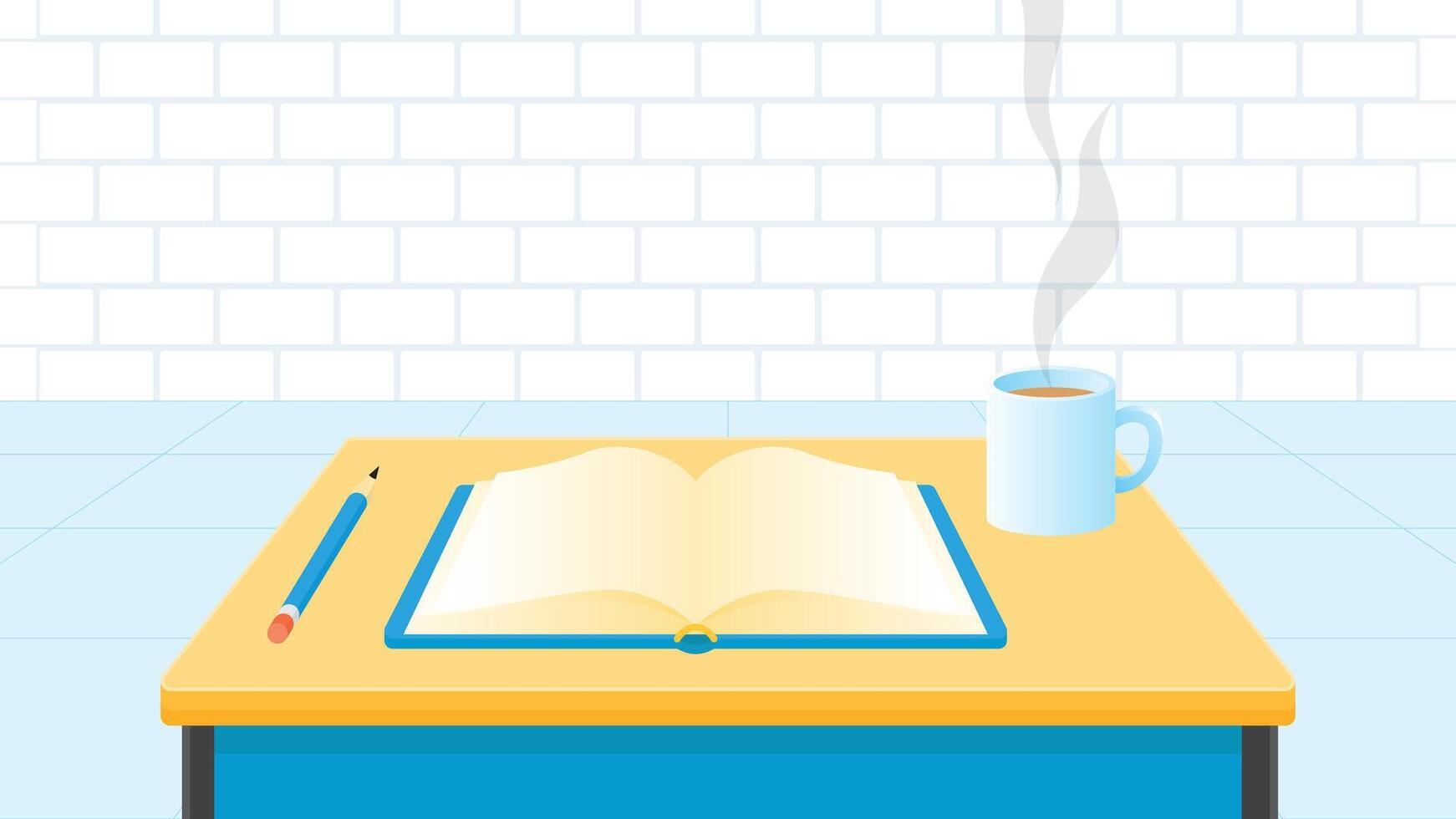 pov table with books and coffee vector