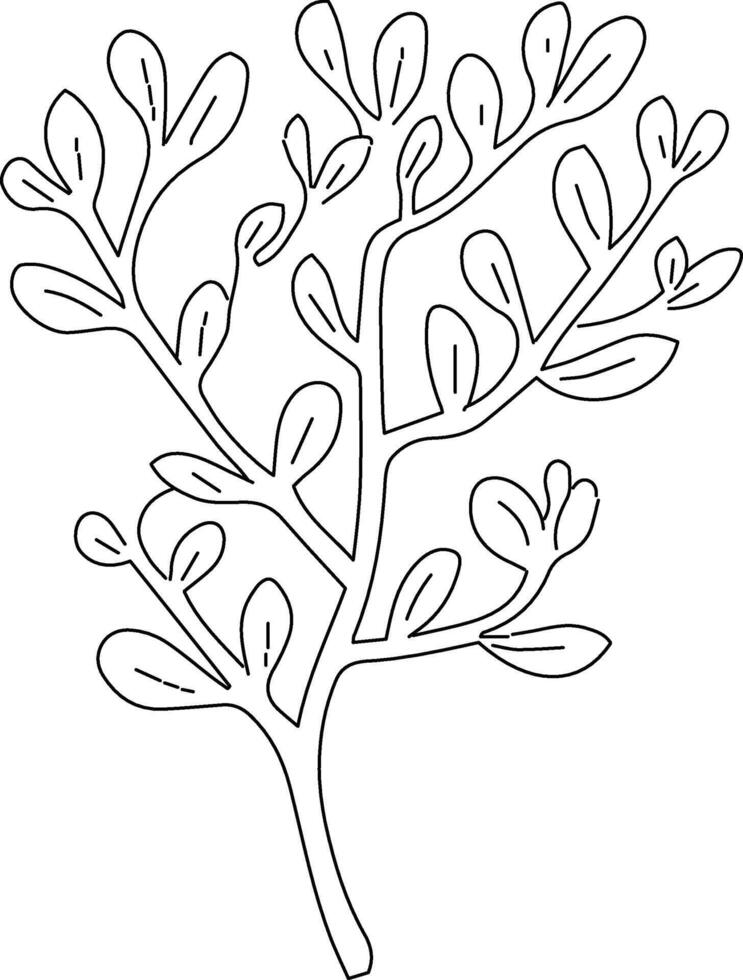 A black and white drawing of a tree with leaves vector