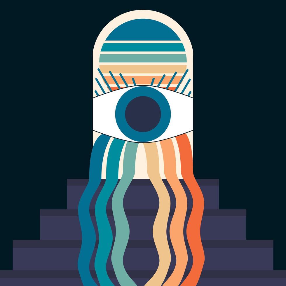 An illustration of a colorful eye with a staircase vector