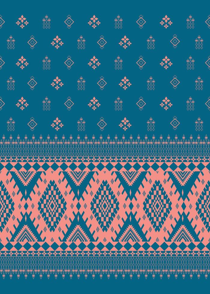 A blue and pink tribal pattern with geometric shapes vector