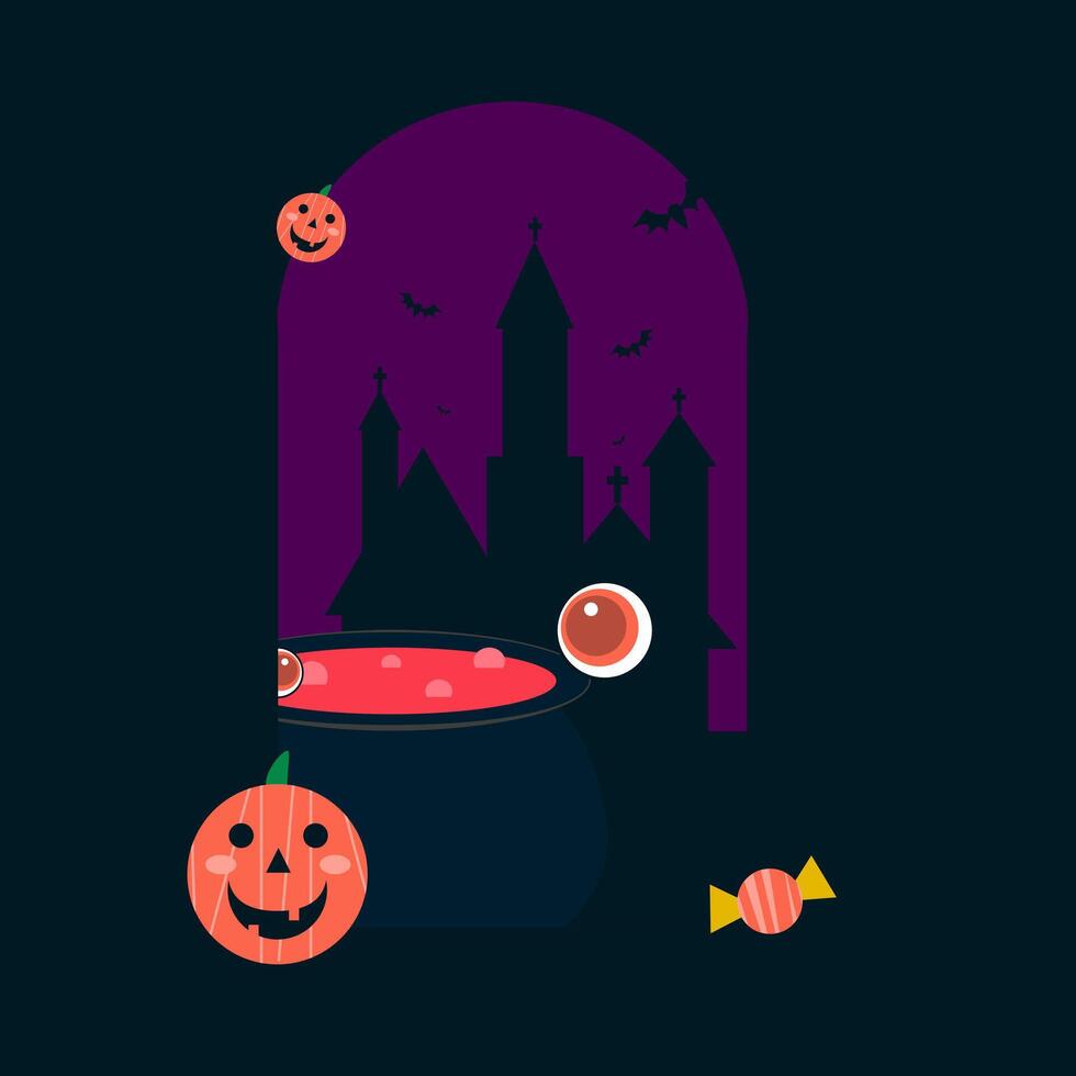 Halloween illustration with a witch and pumpkin vector