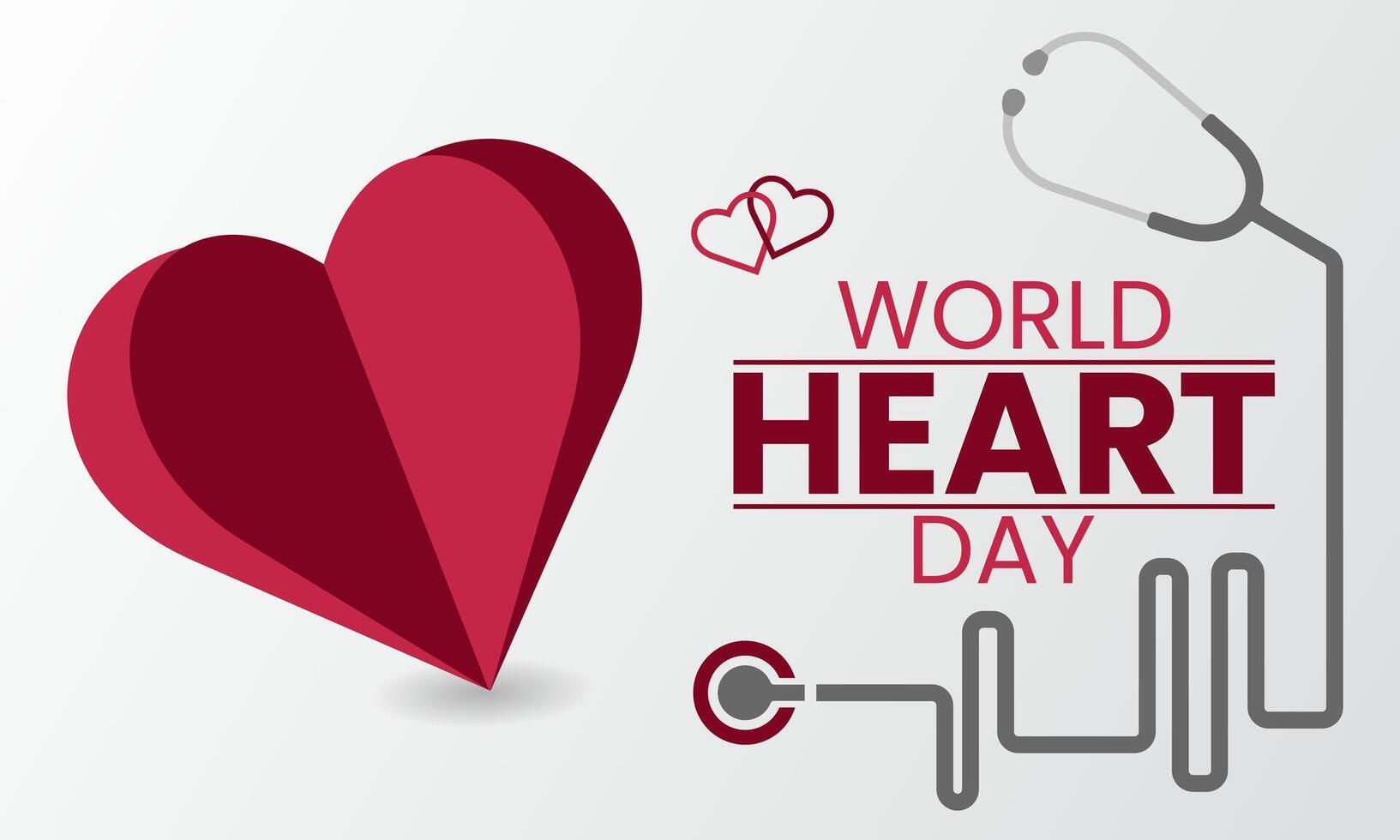 World Heart Day design with Stethoscope sign as heartbeat, and paper heart shape vector