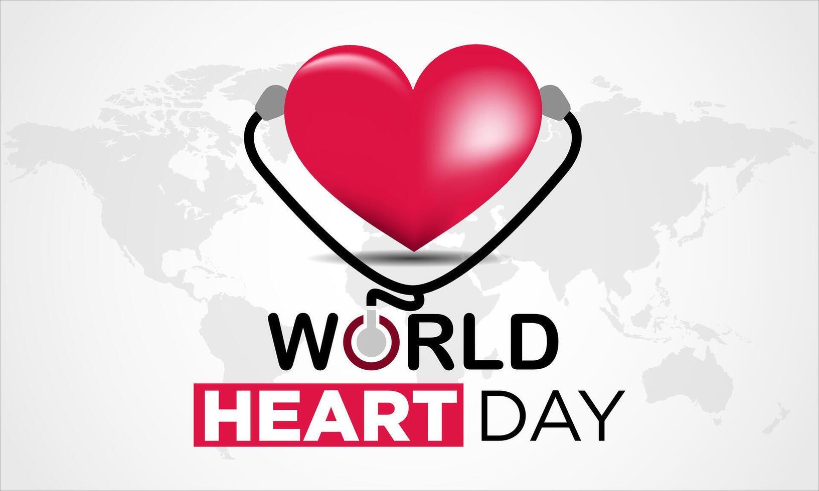 World Heart Day design with Stethoscope, heart shape, and world map vector