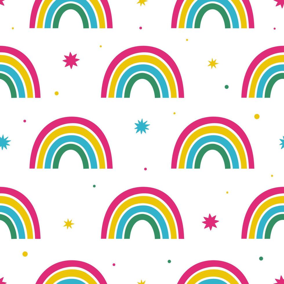 Simple pattern with rainbows and stars on a white background. graphics. vector