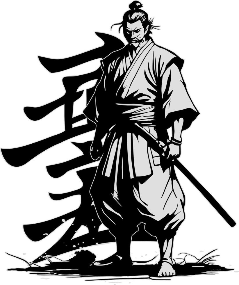 Samurai warrior in silhouette vector