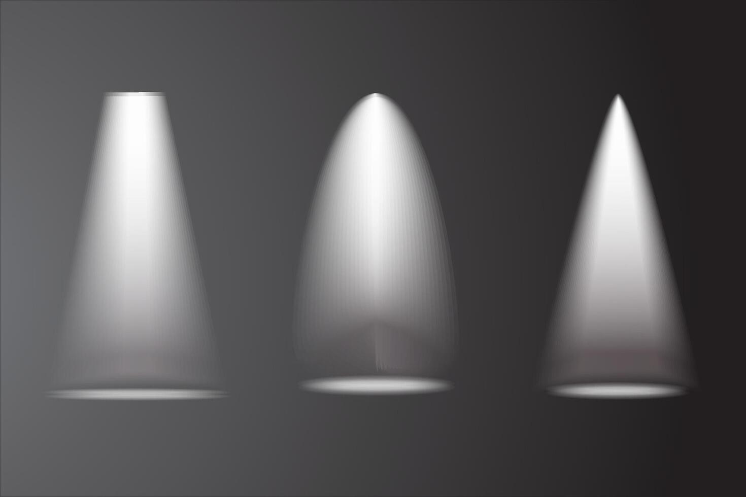 Three different light sources on a black background vector