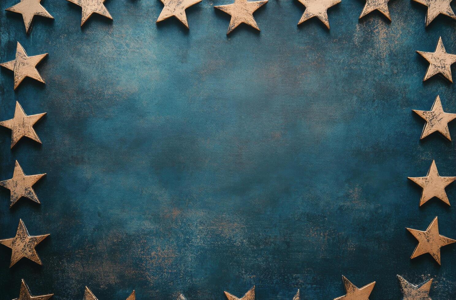 A textured blue background framed with golden stars creates a festive atmosphere for celebrations photo