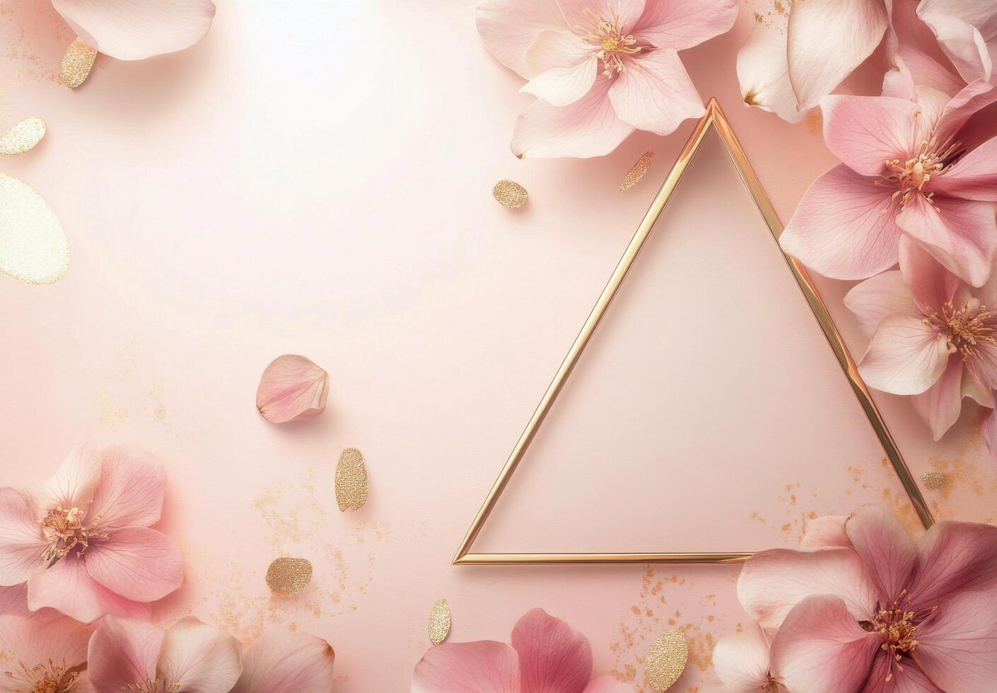 Elegant floral arrangement with golden frame on soft pink background in a modern design setting photo