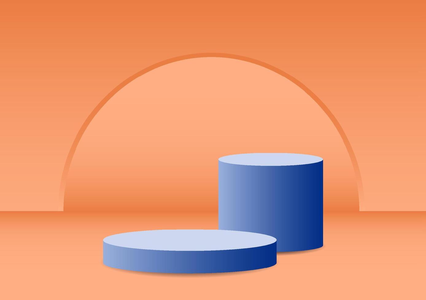 The blue cylinder pedestal podium display with an orange empty room background for the award ceremony. Products display and showcase presentation. vector