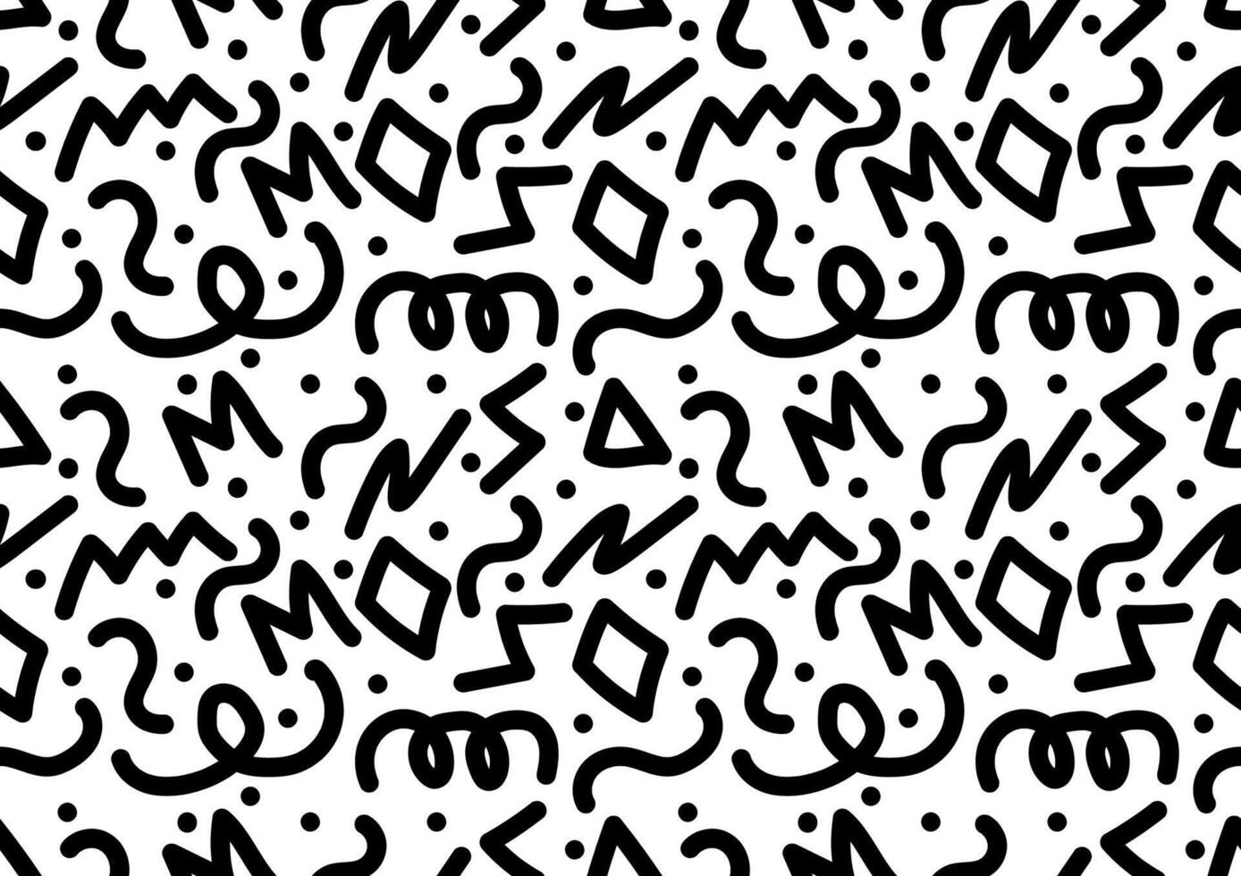 black and white line doodle art seamless pattern on a white background. For cards, frames, posters, book covers, textiles, wallpaper, wrapping and fabric. vector