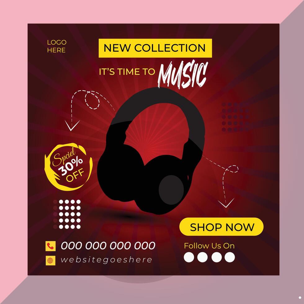 Headphone Social Media Post Design vector