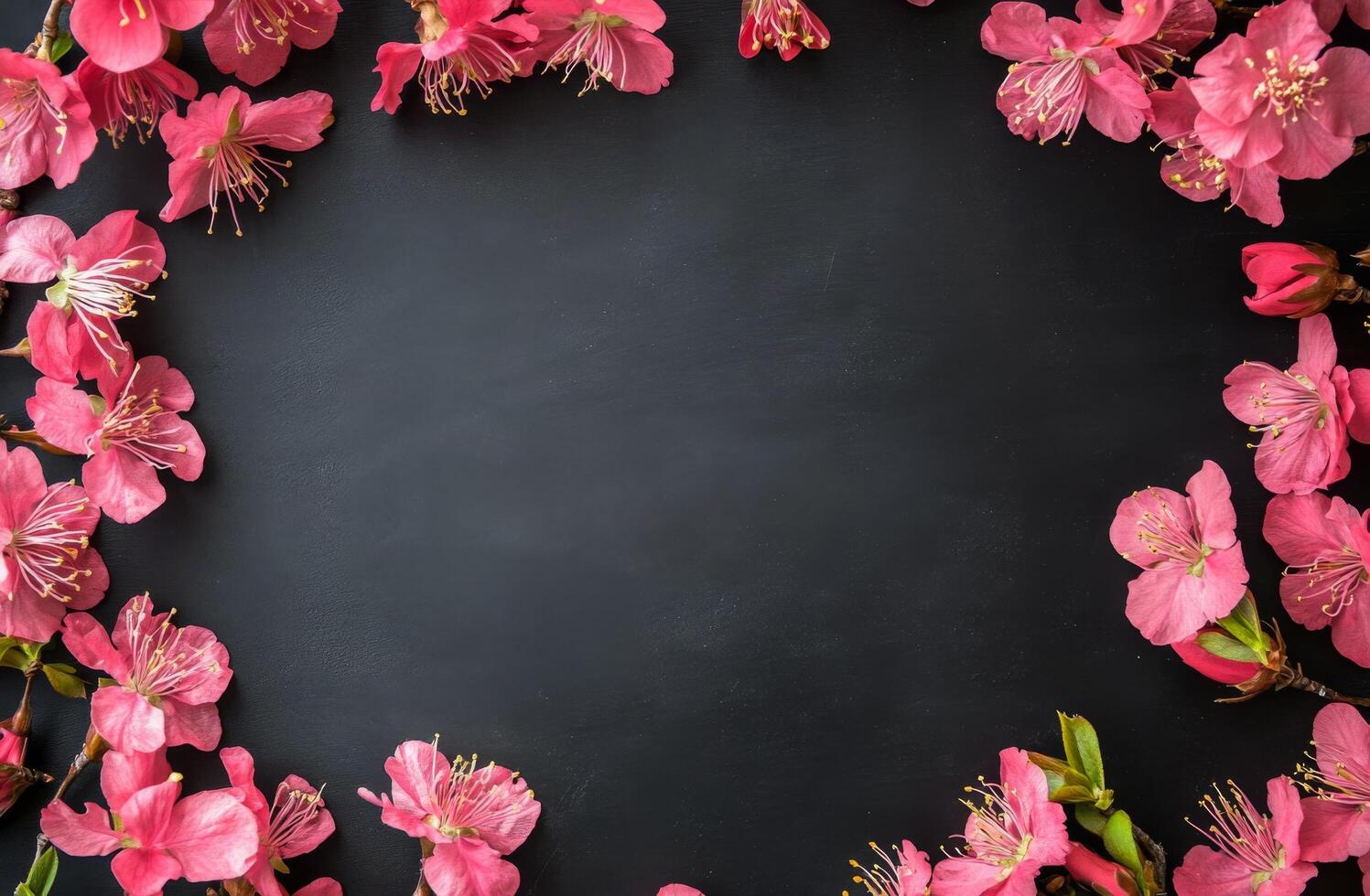 Delicate pink flowers arranged on a chalkboard for a creative and vibrant presentation background photo