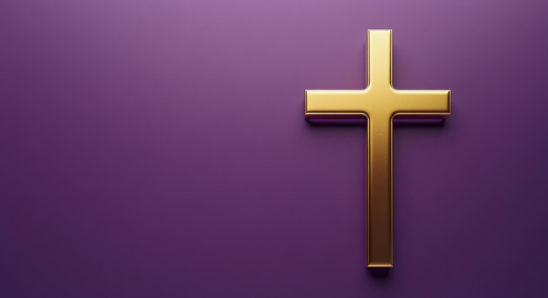 A golden cross set against a smooth purple background for religious symbolism and decoration photo