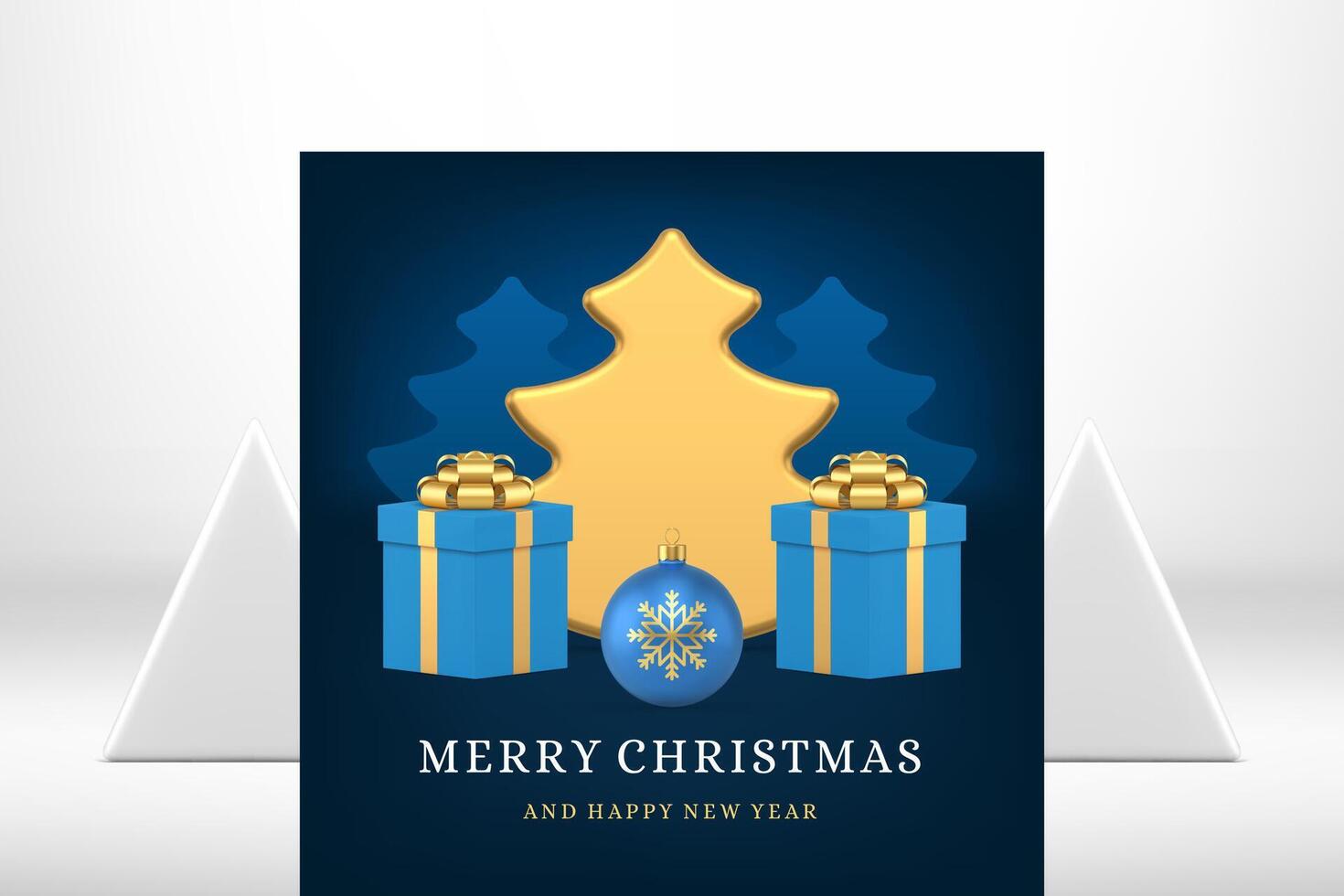 Merry Christmas congratulations premium greeting card design realistic 3d icon illustration vector