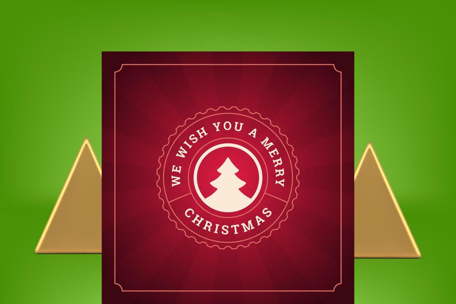 Red vintage Merry Christmas greeting card circle emblem spruce design illustration vector