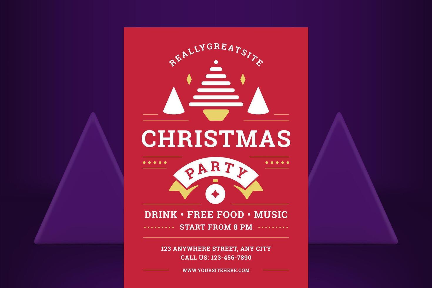 Christmas party promotion red vintage flyer template geometric shape decorative design vector