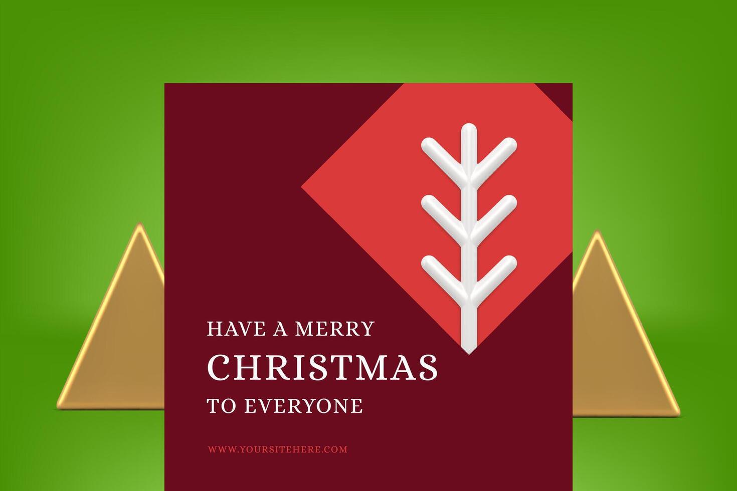 Merry Christmas red congratulations greeting card coniferous spruce branch bauble 3d icon vector