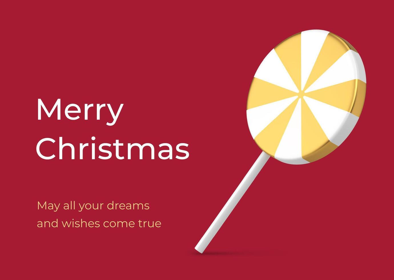 Red Merry Christmas congratulations greeting card template golden premium lollipop 3d icon vector