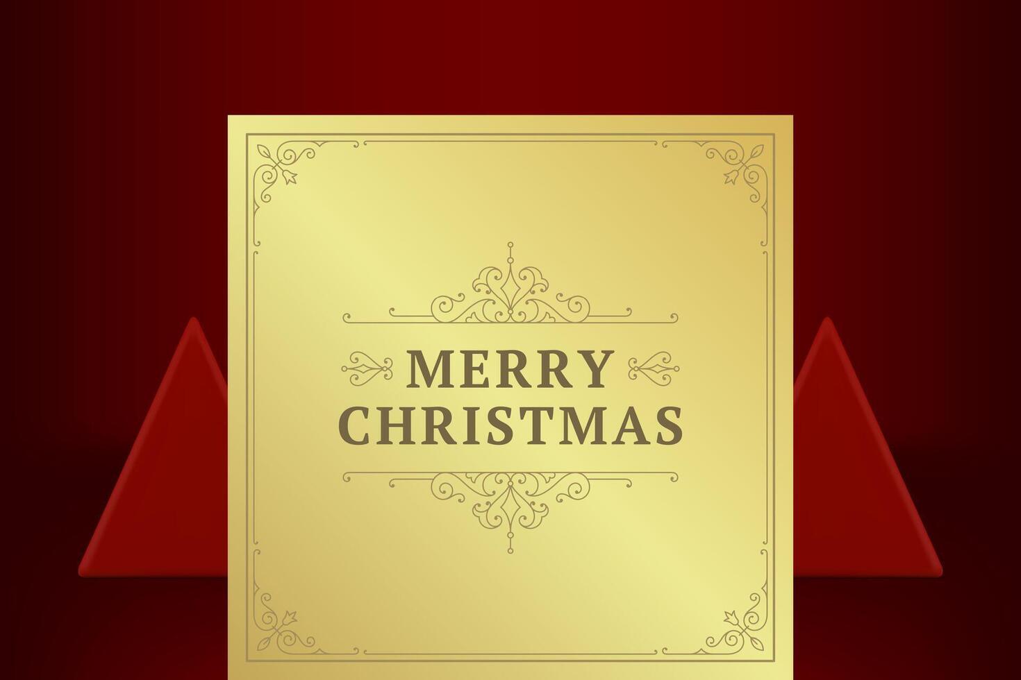 Merry Christmas golden vintage greeting card premium curved ornament decorative design vector