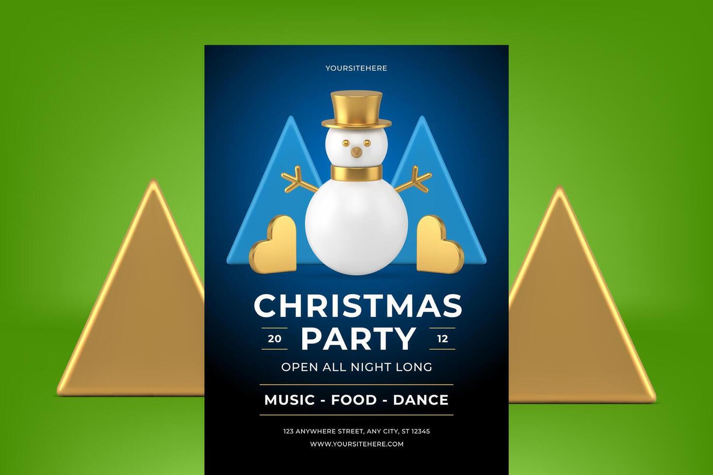 Christmas disco night party announcement flyer template blue premium design realistic 3d icon vector