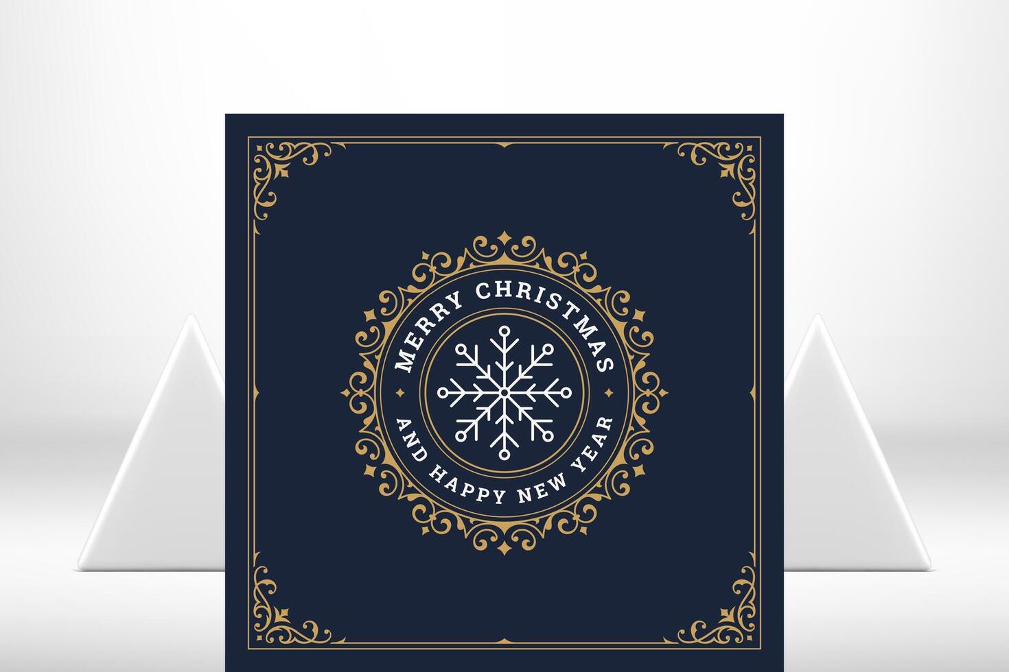 Merry Christmas dark antique ornate greeting card premium vintage design Happy New Year vector