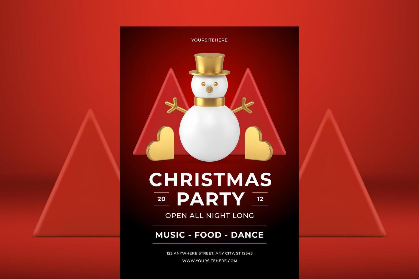 Red premium Christmas nightclub party promotion flyer template snowman bauble 3d icon vector