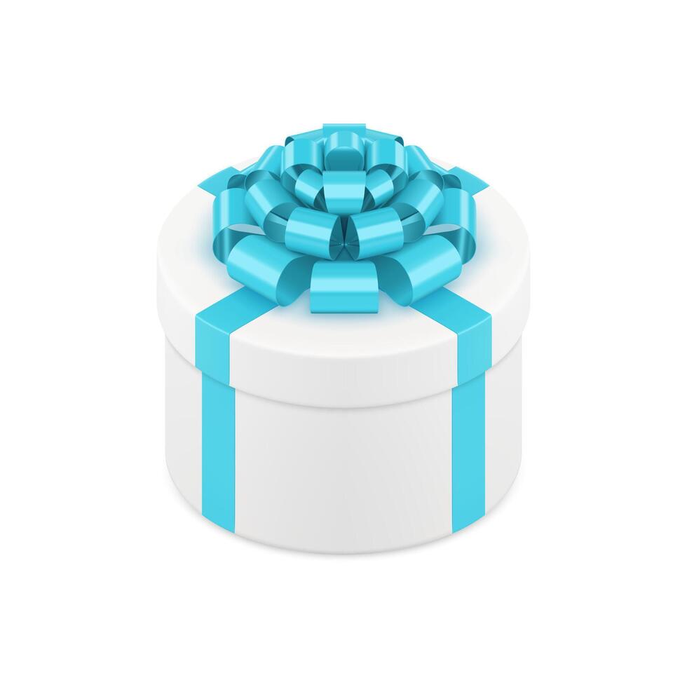 Elegant circle gift box with glossy blue bow ribbon holiday celebrate 3d icon realistic vector