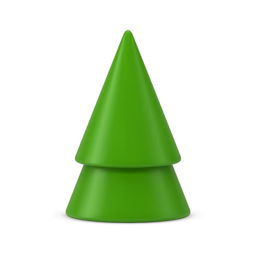Green elegant Christmas tree geometric minimalist figurine toy 3d icon realistic illustration vector