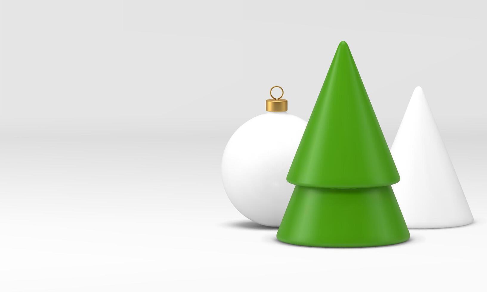 Elegant Christmas banner with 3d toy green spruce ball on white studio background realistic vector