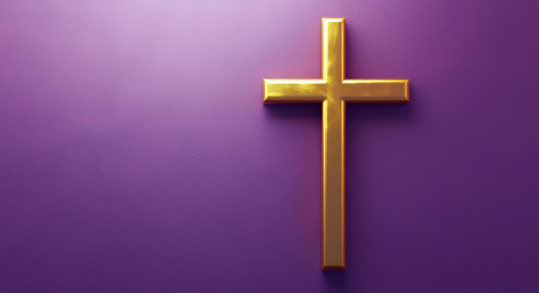 A golden cross set against a smooth purple background for religious symbolism and decoration photo