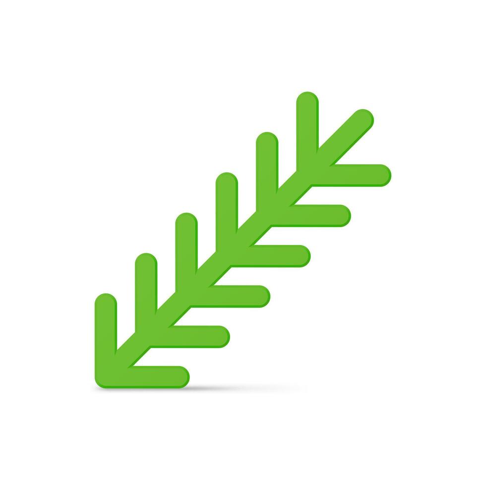Glossy minimalistic green tree branch with sticks decorative design 3d realistic illustration vector