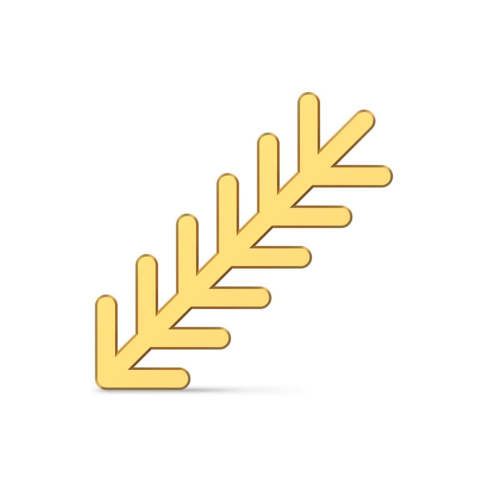 Glossy minimalistic gold tree branch with sticks decorative design 3d realistic illustration vector