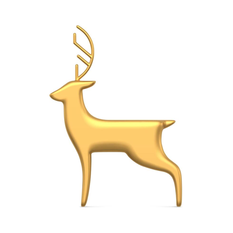 Classic north deer golden metallic bauble statuette decorative design side view realistic illustration vector
