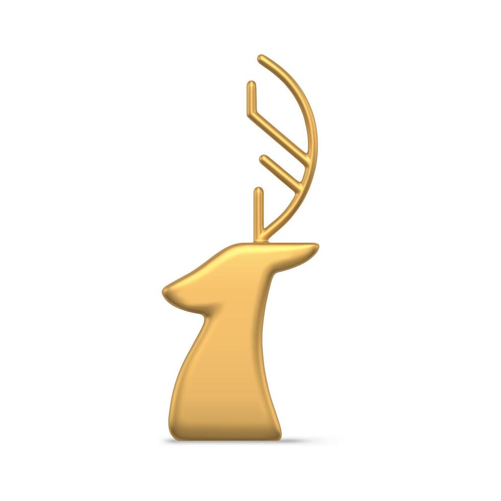 Luxury golden north deer head with horns traditional Christmas bauble side view realistic illustration vector