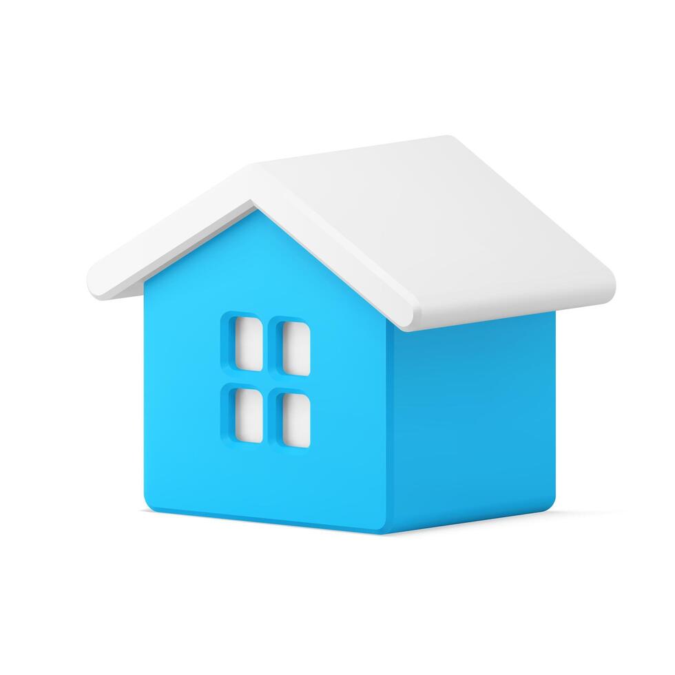 Traditional winter blue house with white roof and window coziness fairy tail home realistic vector