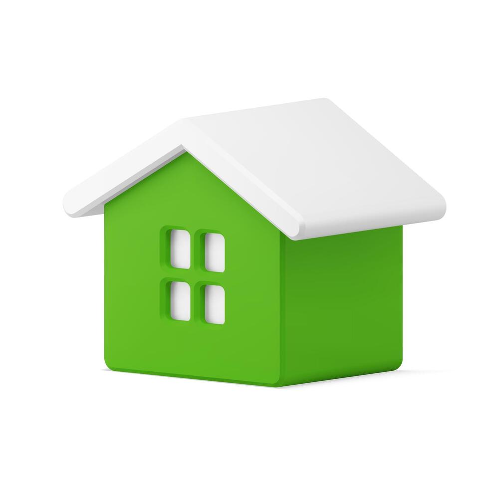 Traditional winter green house with white roof and window coziness fairy tail home realistic vector