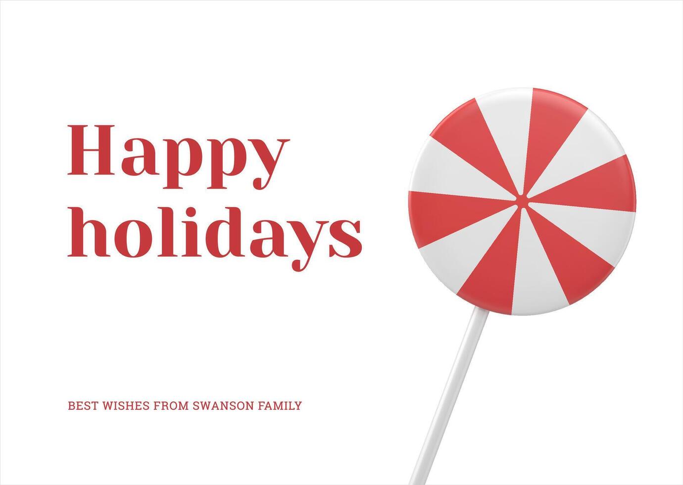 Happy winter holiday greeting card template striped red twisted lollipop realistic 3d icon vector