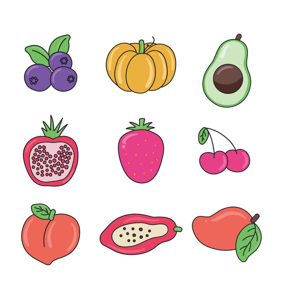 Cute cartoon fruit collection vector