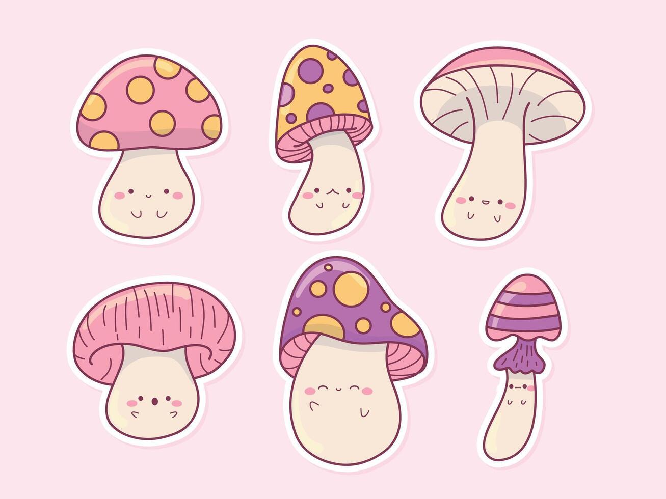 Cute hand drawn cartoon mushroom with expression collection vector