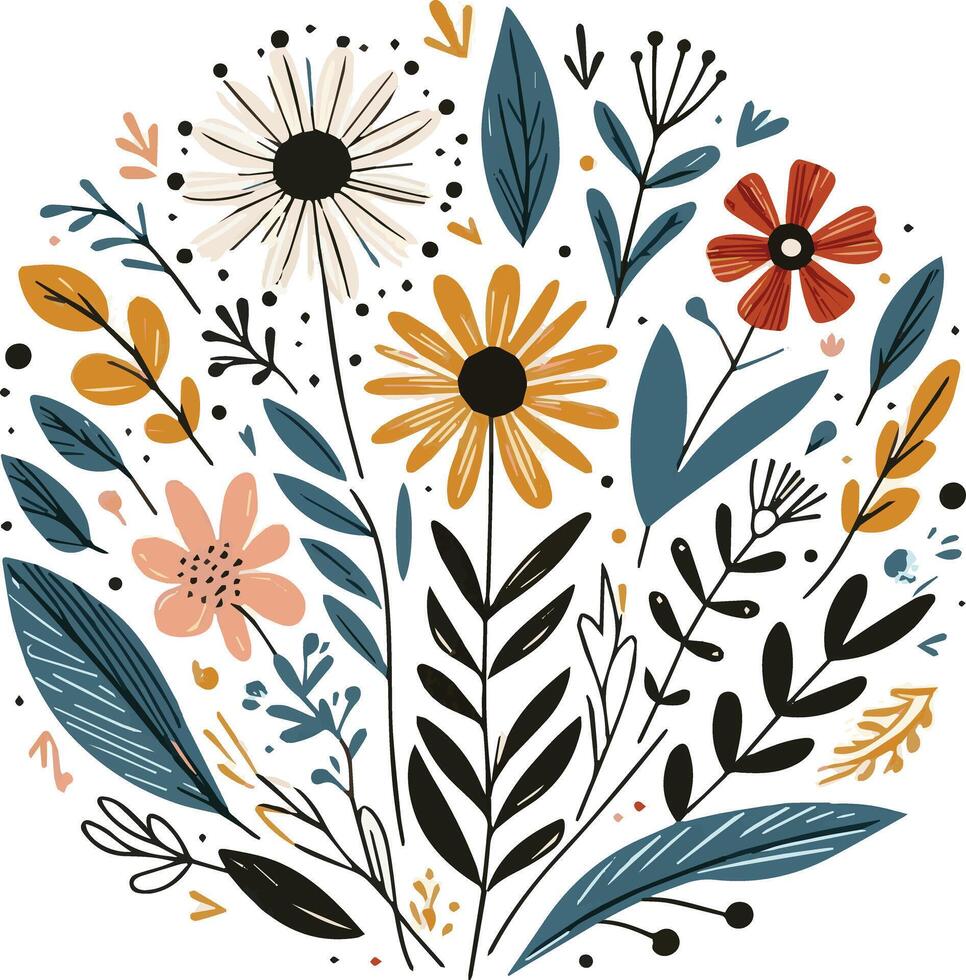 A hand drawn abstract seamless pattern wildflower flat icon Spring floral design vector