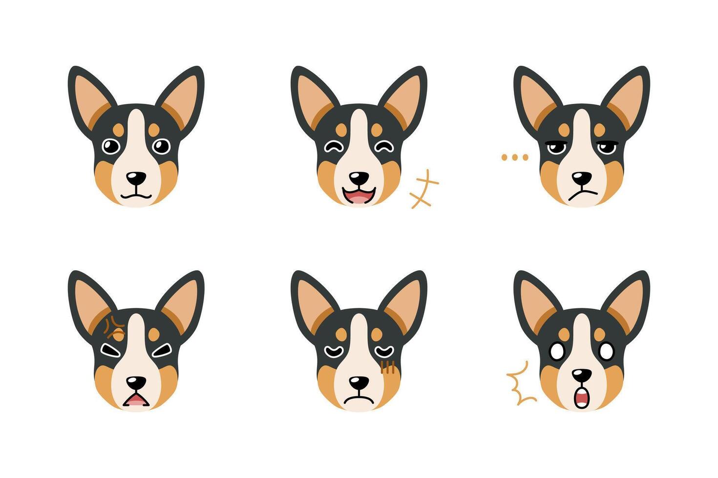 Set of cute character basenji dog faces showing different emotions vector