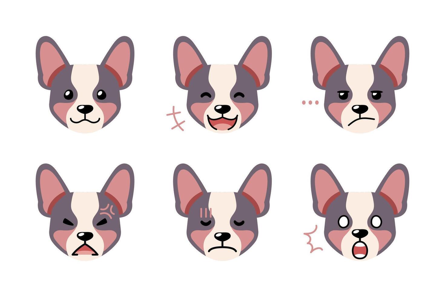 Set of cute character corgi dog faces showing different emotions vector