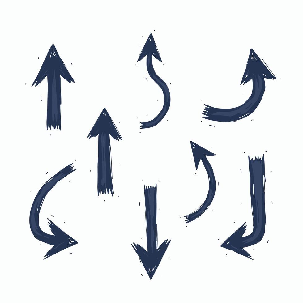 Hand-drawn arrow set in various directions on a white background. vector