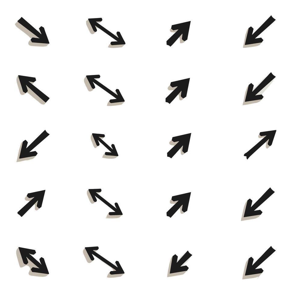 Pattern of black arrows on a light background pointing in different directions. vector