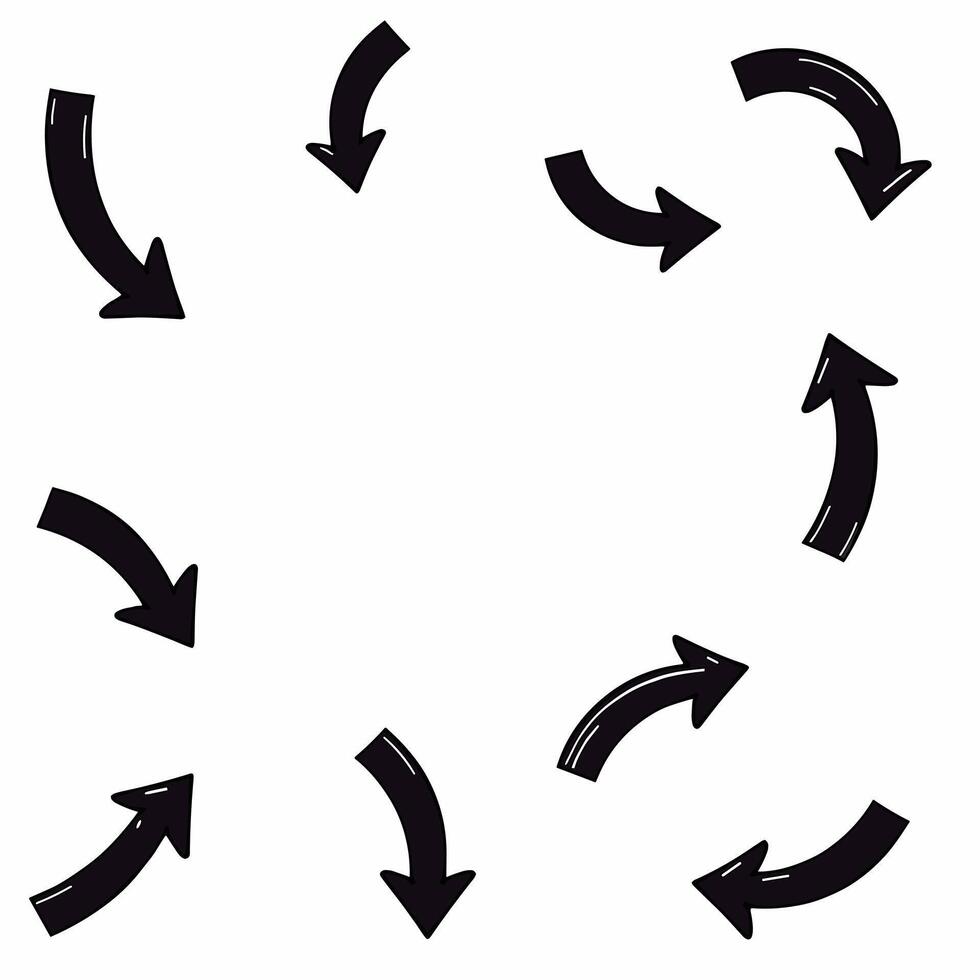 A collection of black hand-drawn arrows pointing in various directions against a white background. vector