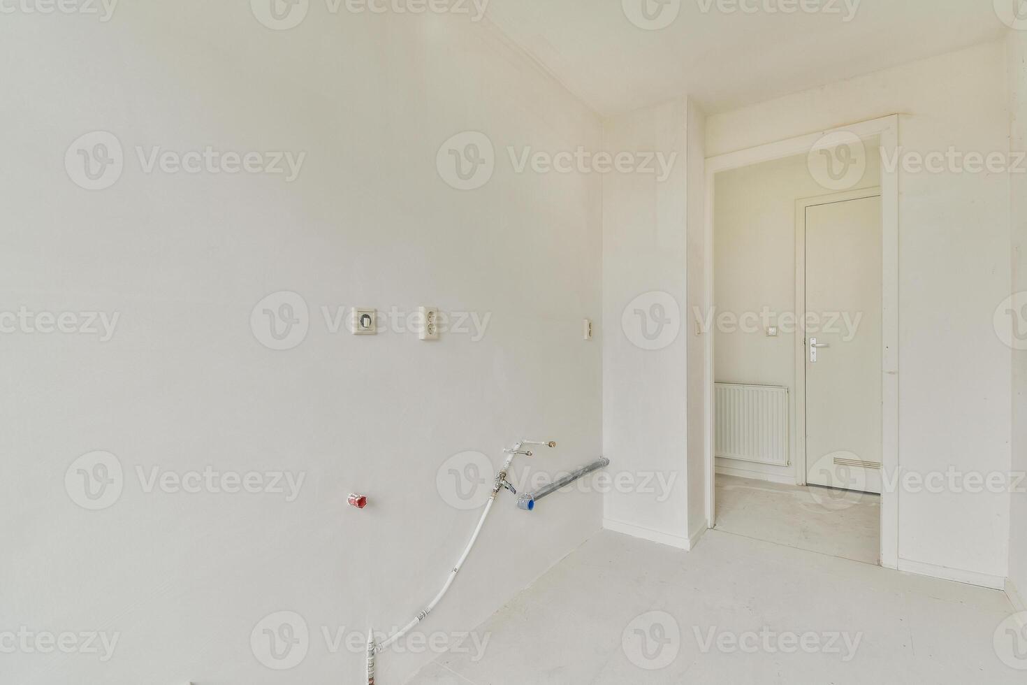 An empty room with white walls and a door photo