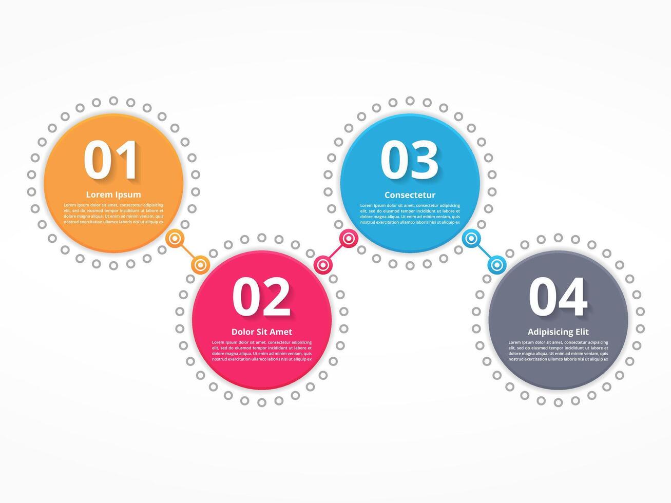 Four connected circles with numbers and text vector