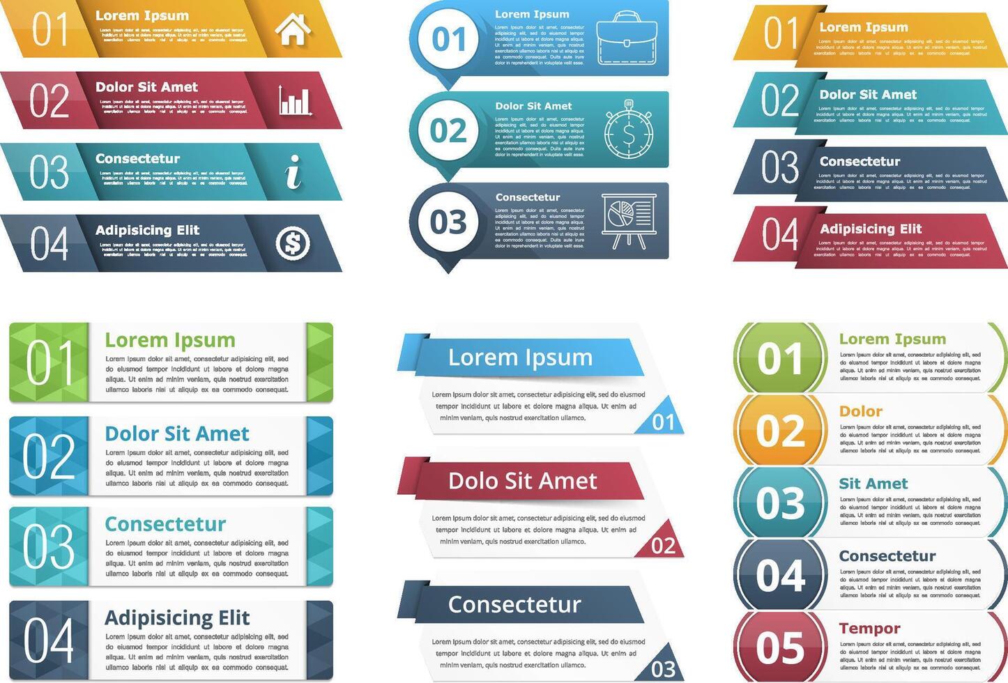 Set of infographic templates with numbers and text vector