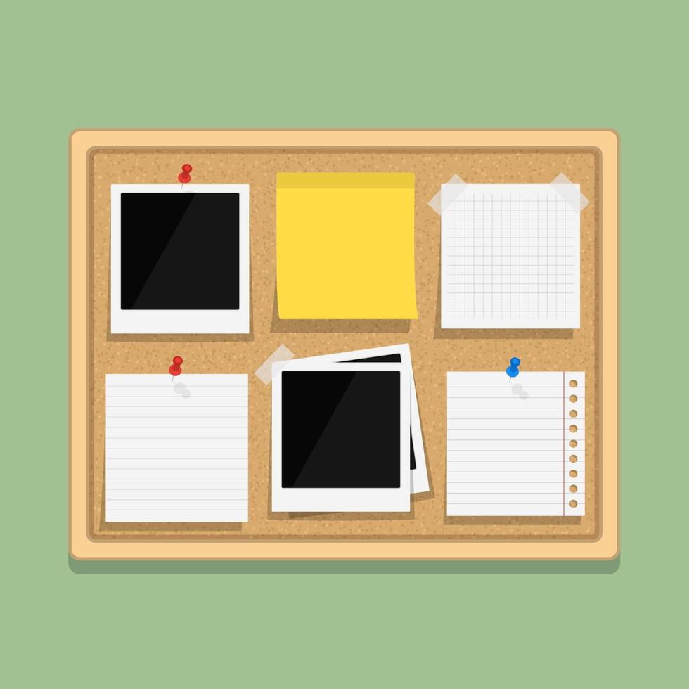 Bulletin board with blank paper notes vector