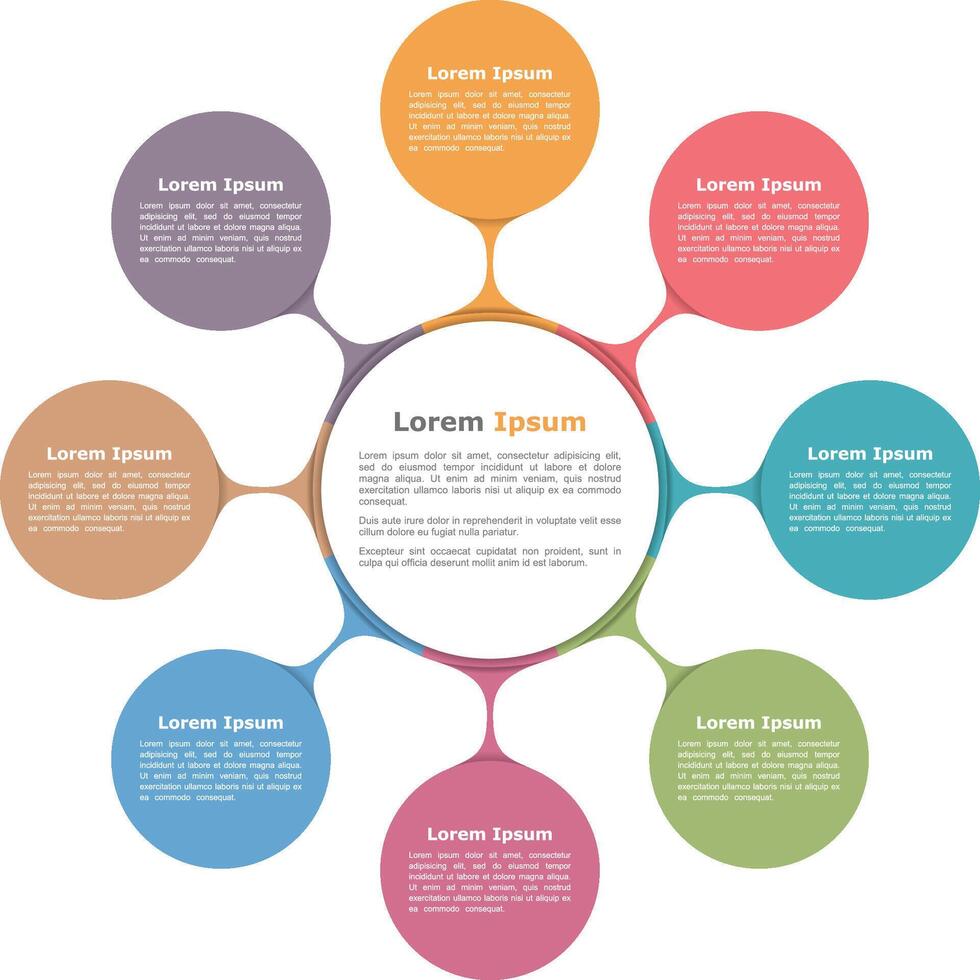 Circle diagram with eight elements, infographic template vector